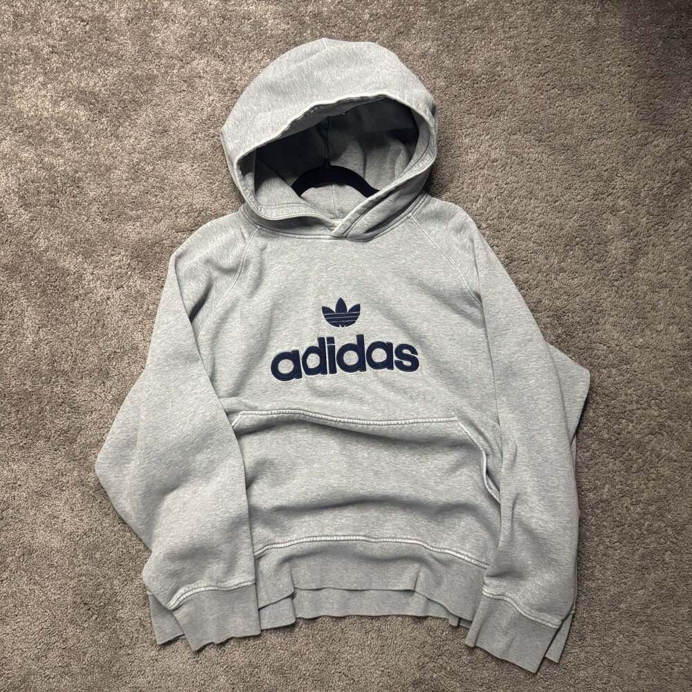 Vintage Adidas Trefoil Logo Grey Pullover Hoodie